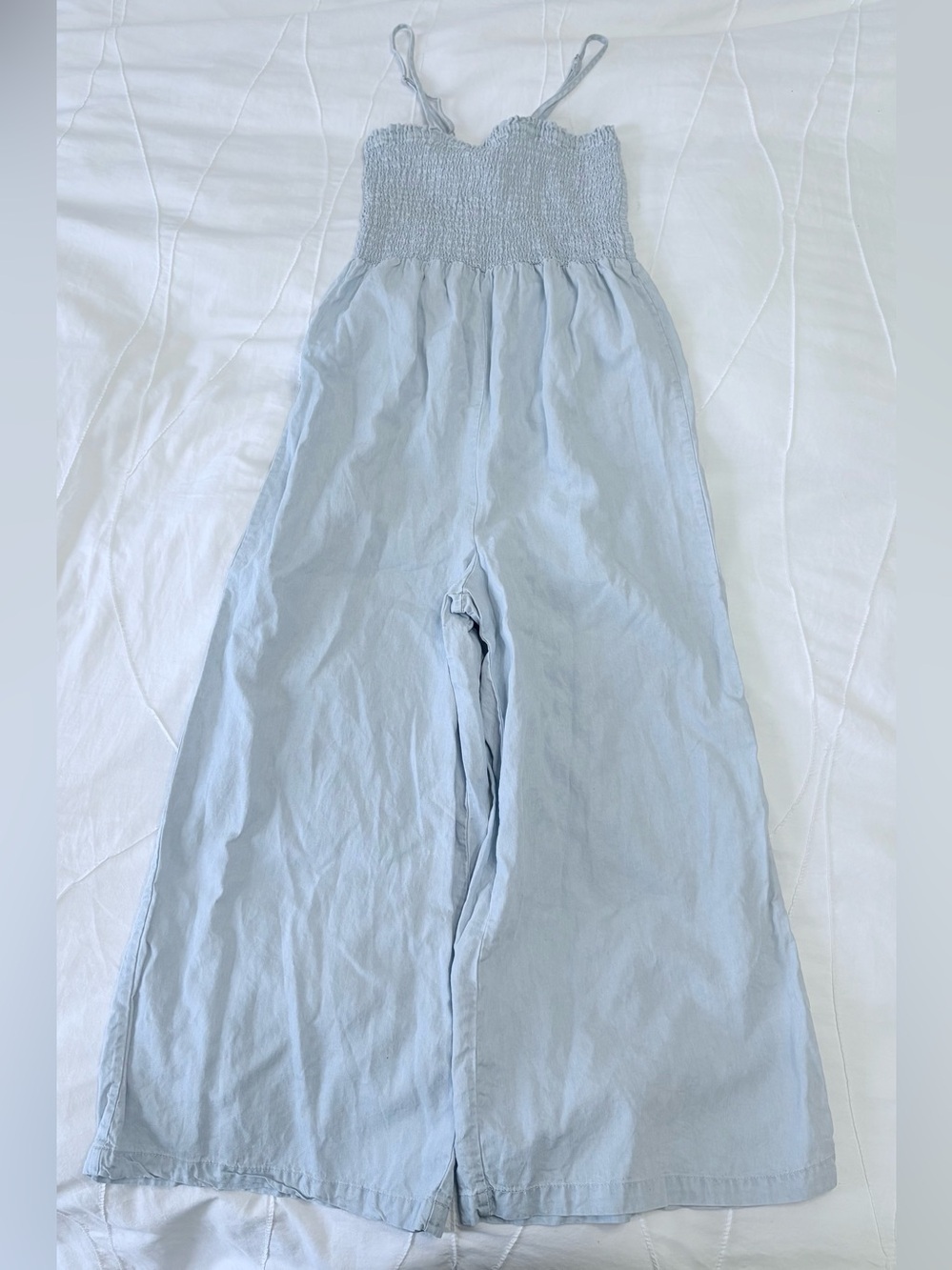 Light Blue Smocked Jumpsuit - Unknown Brand